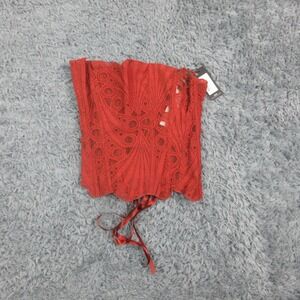 PrettyLittleThing Corset Top Womens 8 Burnt Orange Floral Lace Bustier NWT